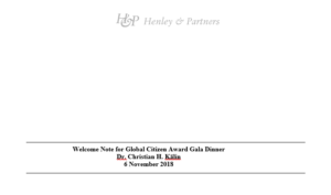 Welcome Note for the Global Citizen Award Gala Dinner, Dubai, November 2018