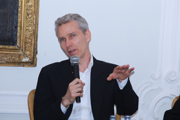 23 May 2019 Zürich, Zunfthaus zur Meisen. Christian Kälin discusses his motivation to start a foundation dedicated to the economic, social, and political inclusion of refugees