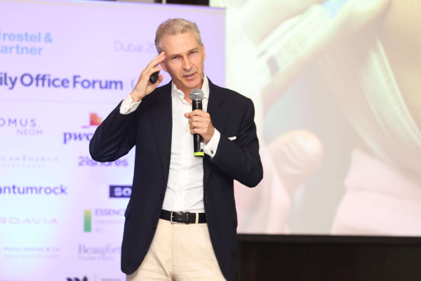 February 2024, Dubai. Family Office Forum. Christian Kälin speaking about a no-nonsense approach to modern medicine, health, and longevity.