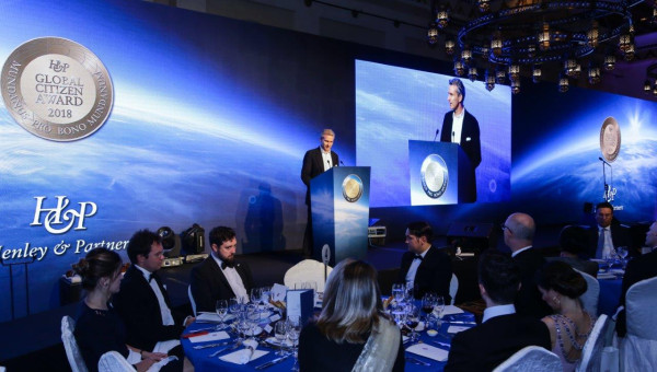 November 2018, Dubai. 12th Global Residence and Citizenship Conference. Christian Kälin delivering the welcome note at the 2018 Global Citizen Award® Gala Dinner