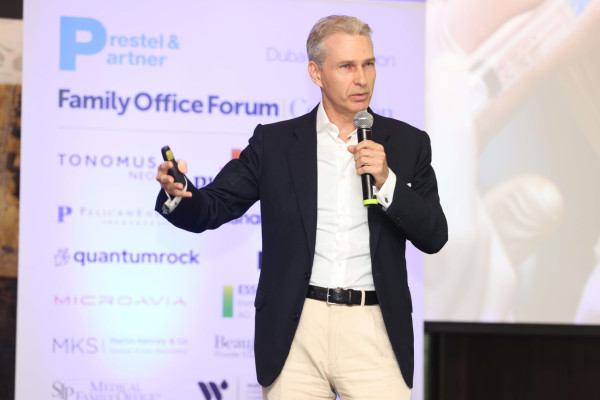February 2024, Dubai. Family Office Forum. Christian Kälin speaking about a no-nonsense approach to modern medicine, health, and longevity.