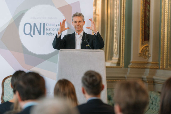20 April 2018, Draper’s Hall London. Christian Kälin delivering his address at the launch of the 3rd Quality of Nationality Index