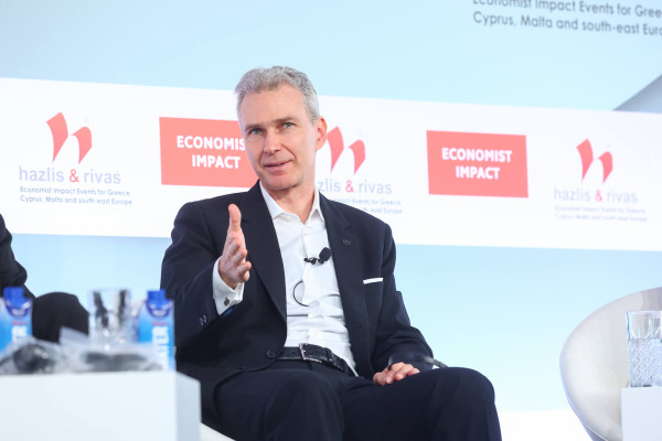 October 2023, Athens. The Economist 27th Annual Government Roundtable. Christian Kälin speaking in a panel discussion about Cities of the Future.